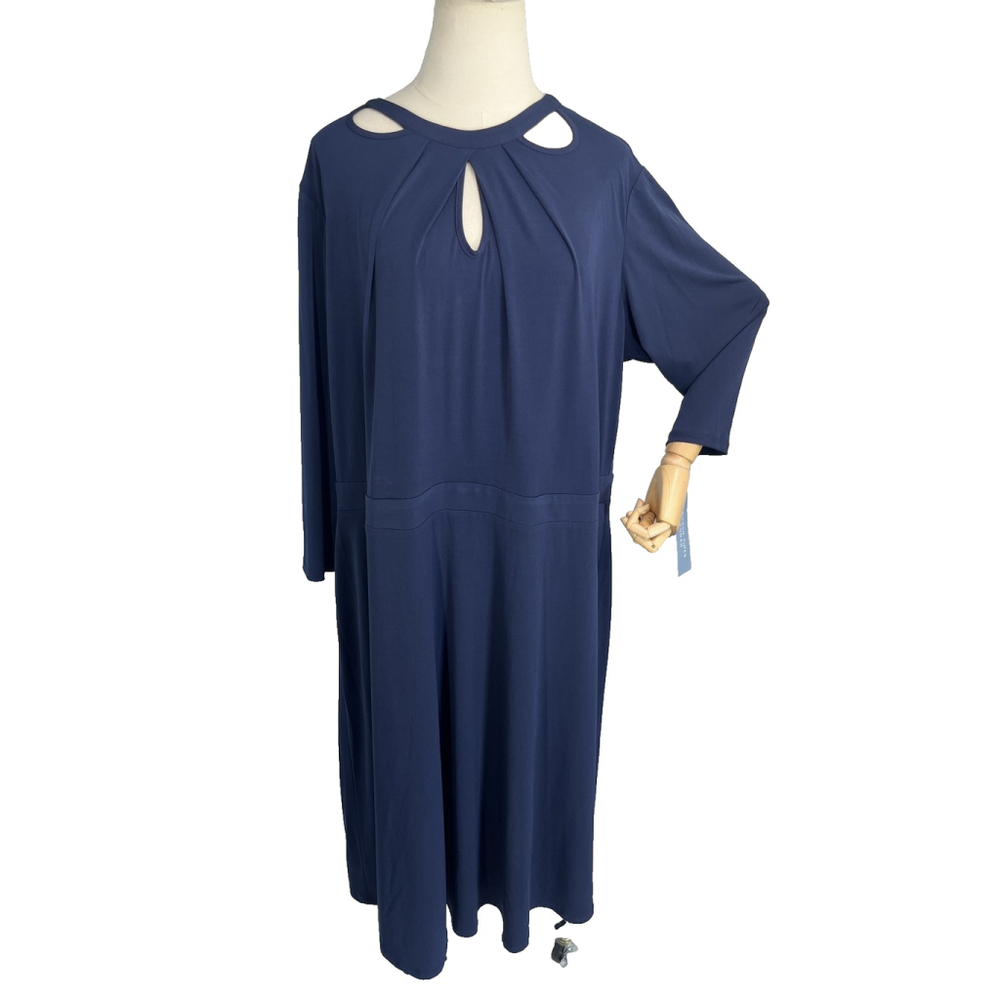 New London Times Maxi Dress Plus Size 22W Navy Blue Cut Out Keyhole Stretch